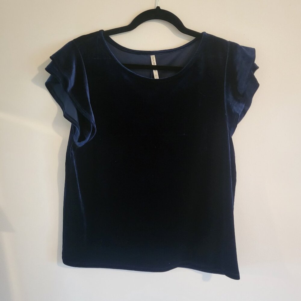 Velvet Navy Ruffle top